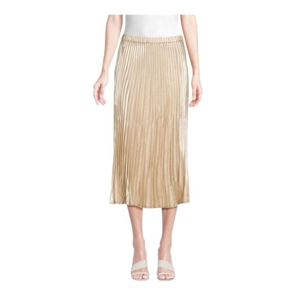 Tash and Sophie Satin Pleated Champagne Midi Skirt Size XL Pull-On Lined NWT - Picture 1 of 10